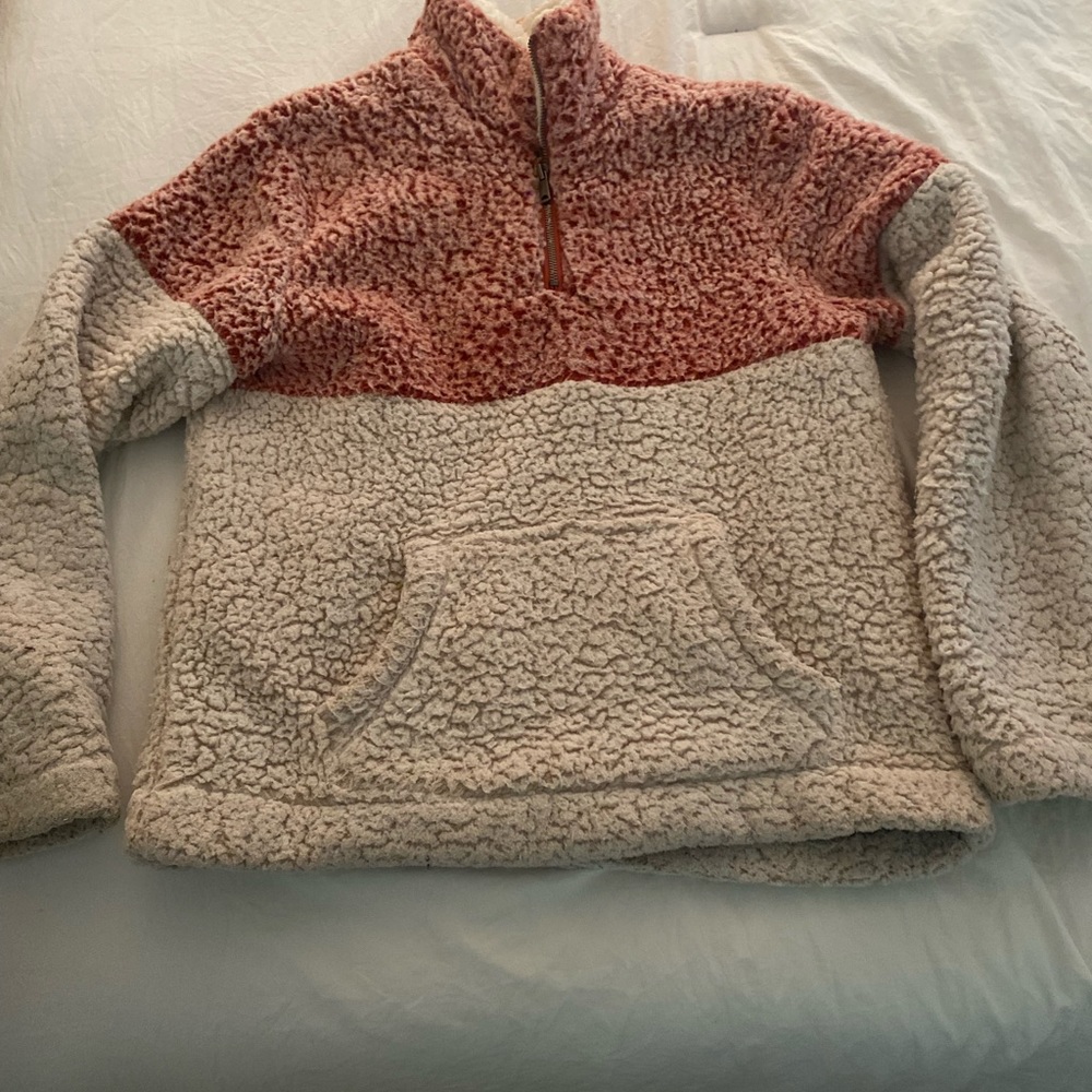 pink and white fluffy quarter zip!